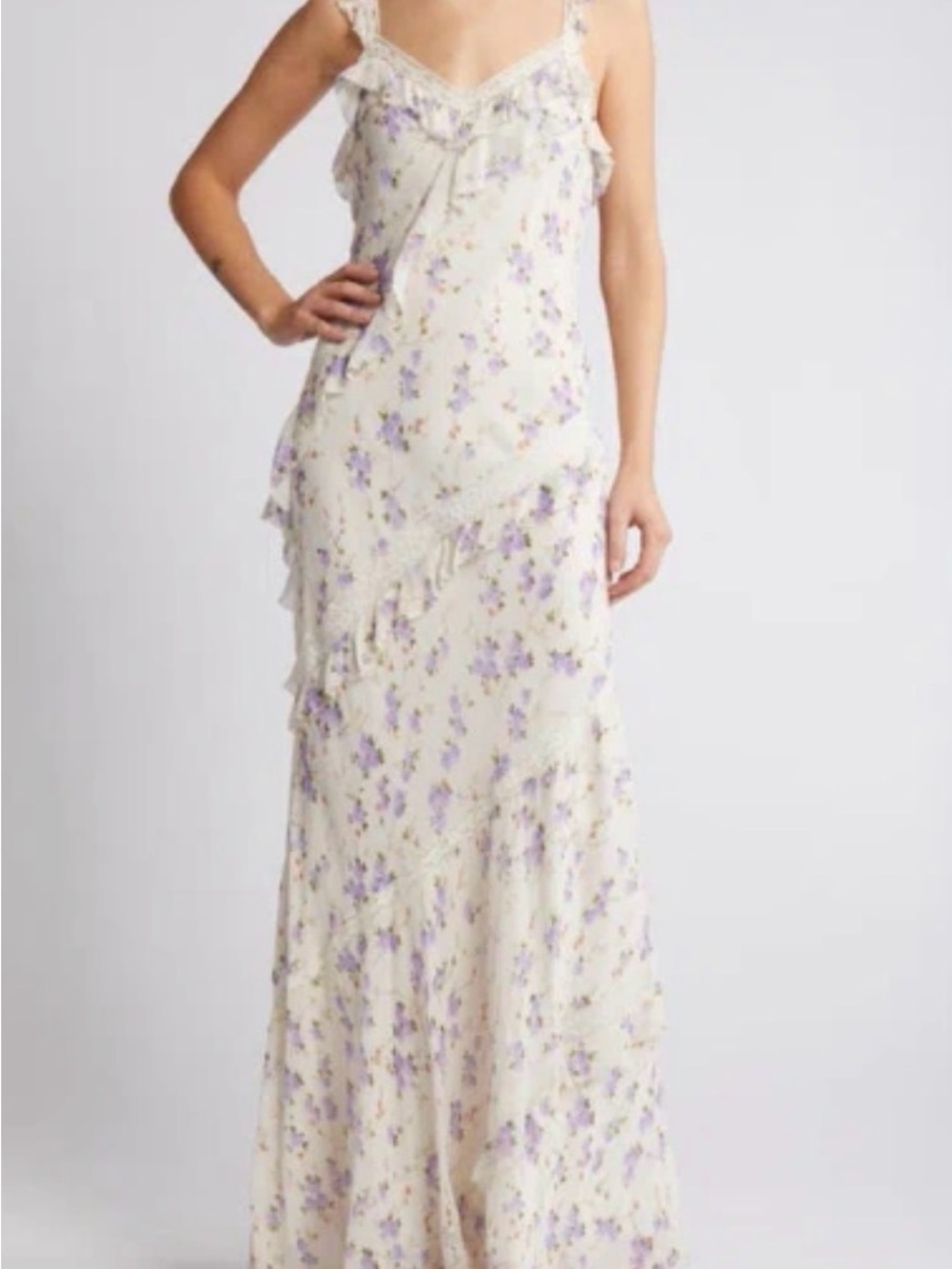 LoveShackFancy Cream and Lavender Lace Floral Dress